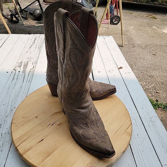 Dan Post Brown Leather Embossed El Paso Western Heeled Cowboy Boots 3247 Sz 7.5 - Picture 8 of 8